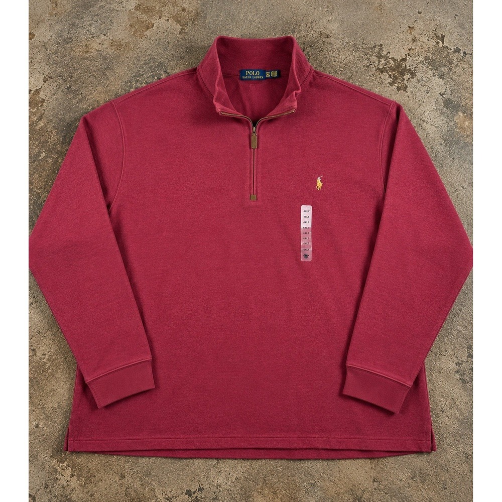 Polo Ralph Lauren Mens 4XLT Big Tall Quarter Zip Pullover Burgundy Cotton